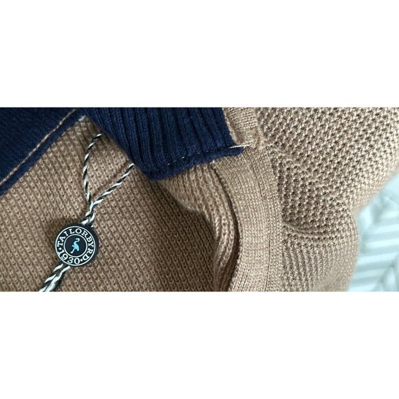 Tailorbyrd Cotton Textured Waffle Quarter-Zip Pullover Beige Coffee Size Med - Picture 8 of 10